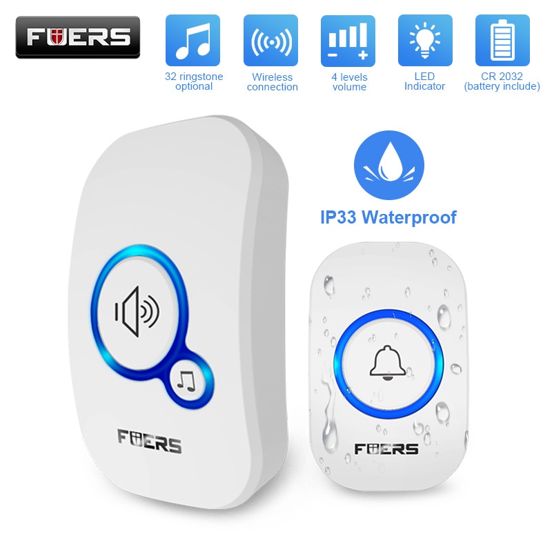 Home Security Bell - Fuers-sem fio impermeável campainha, bem-vindo Chime,