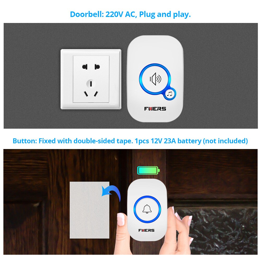 Fuers-sem fio impermeável camp - Home Security Bell avaliação e preço